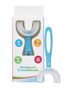 Brosse à Dents Pour Bébé En Forme De U à 360 Degrés - Jouets De Anneaux De Dentition - Silicone Souple - Brosse à Dents Pour Enfants - Garçon/Fille - Ovale Blauw