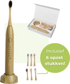 Brosse à Dents électrique En Bamboe - Brosse à Dents Sonique - Brosse à Dents électrique Durable - Tête De Brosse En Bamboe - 6 Pièces - Durable - Coffret Cadeau - Hygiène Buccale - Nettoyage Des Dents