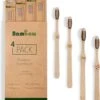 Brosse à Dents En Bambou | Moyen | 4 Pièces | Brosse à Dents Eco En Bois | Blanchiment Des Dents Au Charbon De Bois Actif | Brosse à Dents Antibactérienne | Manche 100% Biodégradable | Bambaw