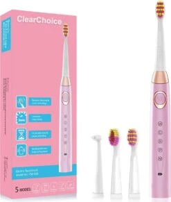 Brosse à Dents électrique ClearChoice - Rose - Rechargeable Par USB - Times - 8 Têtes De Brosse - 5 Positions
