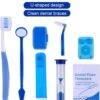 Set Orthodontique 8 Pièces - Brosse à Dents, Brosse Interdentaire, Fil Dentaire, Miroir, Sablier, Brosse à Dents Pliable - Blauw