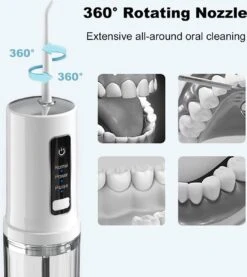 Zacro Water Flosser - Dispositif De Soie Dentaire Sans Fil - Irrigateur Oral - Empêche Le Tartre - 10 Attachements - 3 Positions - IPX7 étanche - Wit -Dentaires Appareils Magasin 1071x1200 2