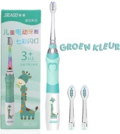 Brosse à Dents électrique Pour Enfants - Fille Et Garçon - De 3 à 12 Ans - Brosse à Dents Pour Enfants Sur Pile (1x AAA Non Incluse) - Étanche - Avec LED - 3x Têtes De Brosse - Minuterie Intelligente - Vert