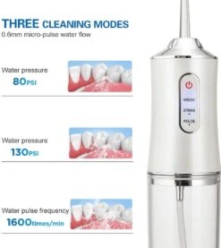 Zacro Hydropulseur Pour Les Dents - Irrigateur Oral Professionnel Sans Fil-IPX7 Étanche-4 Attachements-Idéal Pour La Maison Et Les Voyages-Blanc -Dentaires Appareils Magasin 1071x1200 3