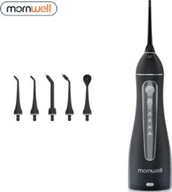 Mornwell - Irrigateur Oral - IPX7 - Hydropulseur Électrique - Rotation 360° - Machines à Soie Dentaire - Sans Fil - 4 Positions - Zwart