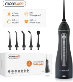 Mornwell Série 1400 - Hydropulseur Sans Fil - 5 Brosses - 1400 PSI - 4 Modes - Étanche IPX7 - Antidérapant