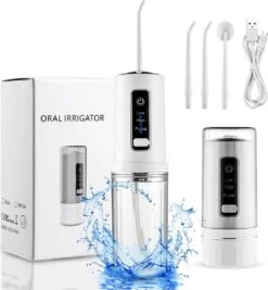 Zacro Water Flosser - Dispositif De Soie Dentaire Sans Fil - Irrigateur Oral - Empêche Le Tartre - 10 Attachements - 3 Positions - IPX7 étanche - Wit