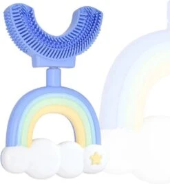Medies - Brosse à Dents Enfant 360° U Arc-en-Ciel Bleu | Brosse à Dents Pour Bébé | Brosse à Dents Pour Enfants | Brosse à Dents Pour Tout-petits | Forme En U - Silicone - Sans Bpa - 2 à 7 Ans