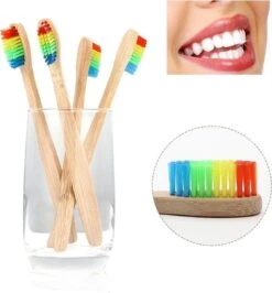 Brosse à Dents En Bambou | Arc En Ciel | 4 Pièces | Recyclable Et Biodégradable | Doux / Medium | Pour Les Gencives Sensibles