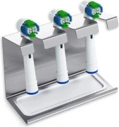 Supporti Per Testine Con Vaschetta Di Raccolta | Par Oral-B, IO, Philips Sonicare, Waterpik, Fairywill | Portaspazzolino En Acier Inoxydable Acciaio (par 3)