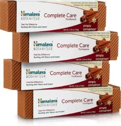 Himalaya Herbals Botanique Complete Care Dentifrice - Simply Cinnamon - Dentifrice Végétalien - Combat La Plaque Dentaire - Favorise Des Gencives Saines, Des Dents Fortes Et Un Sourire Radieux - Sans Gluten - Dentifrice Value Pack 4 X 150 G