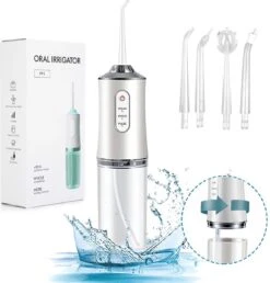 Zacro Hydropulseur Pour Les Dents - Irrigateur Oral Professionnel Sans Fil-IPX7 Étanche-4 Attachements-Idéal Pour La Maison Et Les Voyages-Blanc