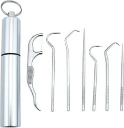 WiseGoods Luxe Set Cure-dents - Brosses à Dents - Cure-dents - Soins Bucco-dentaires - Acier Inoxydable - Soie Dentaire - Soins Dentaires - Flos - 7pcs