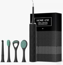 3 En 1 Détartrant - Brosse à Dents électrique - Brosse à Langue - 5 Embouts - Plaque Dentaire - Polissoir à Dents - Noir