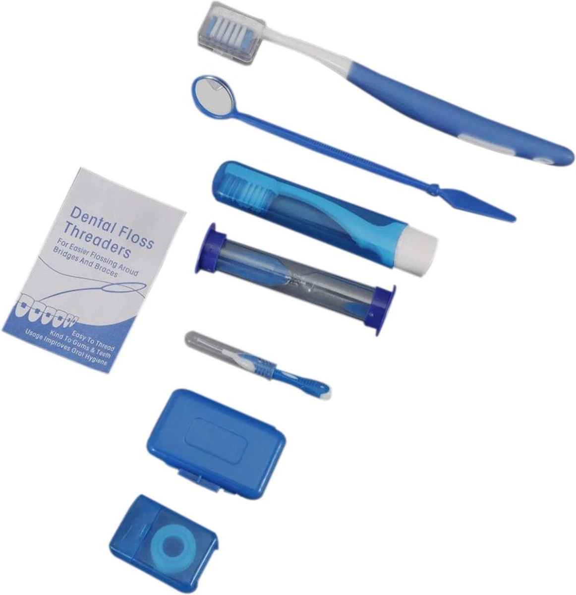 Set Orthodontique 8 Pièces - Brosse à Dents, Brosse Interdentaire, Fil Dentaire, Miroir, Sablier, Brosse à Dents Pliable - Blauw 7 Set Orthodontique 8 Pièces - Brosse à Dents, Brosse Interdentaire, Fil Dentaire, Miroir, Sablier, Brosse à Dents Pliable - Blauw – Image 7