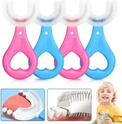 Brosse à Dents Bébé - 2 à 12 Ans - En Forme De U - Brosse à Dents Kinder - Brosse à Dents Siliconen - Brosse à Dents Souple - Rose