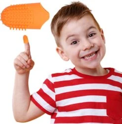 The Gumies® Kids - Brosse à Dents Au Doigt Pour Enfants Saveur Orange - Brosse à Dents Polymère Medisch - Brosse à Dents Souple Avec Etui De Rangement