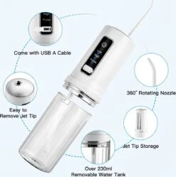 Zacro Water Flosser - Dispositif De Soie Dentaire Sans Fil - Irrigateur Oral - Empêche Le Tartre - 10 Attachements - 3 Positions - IPX7 étanche - Wit -Dentaires Appareils Magasin 1189x1200