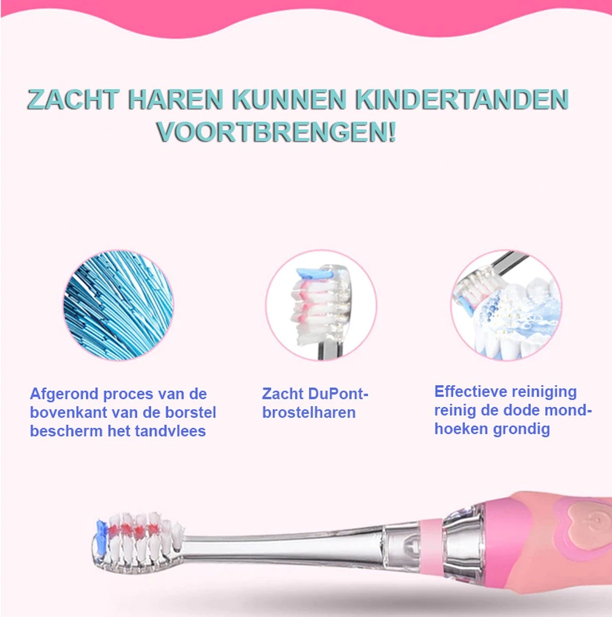 Brosse à Dents électrique Pour Enfants - Fille Et Garçon - De 3 à 12 Ans - Brosse à Dents Pour Enfants Sur Pile (1x AAA Non Incluse) - Étanche - Avec LED - 3x Têtes De Brosse - Minuterie Intelligente - Rose 4 Brosse à Dents électrique Pour Enfants - Fille Et Garçon - De 3 à 12 Ans - Brosse à Dents Pour Enfants Sur Pile (1x AAA Non Incluse) - Étanche - Avec LED - 3x Têtes De Brosse - Minuterie Intelligente - Rose – Image 4