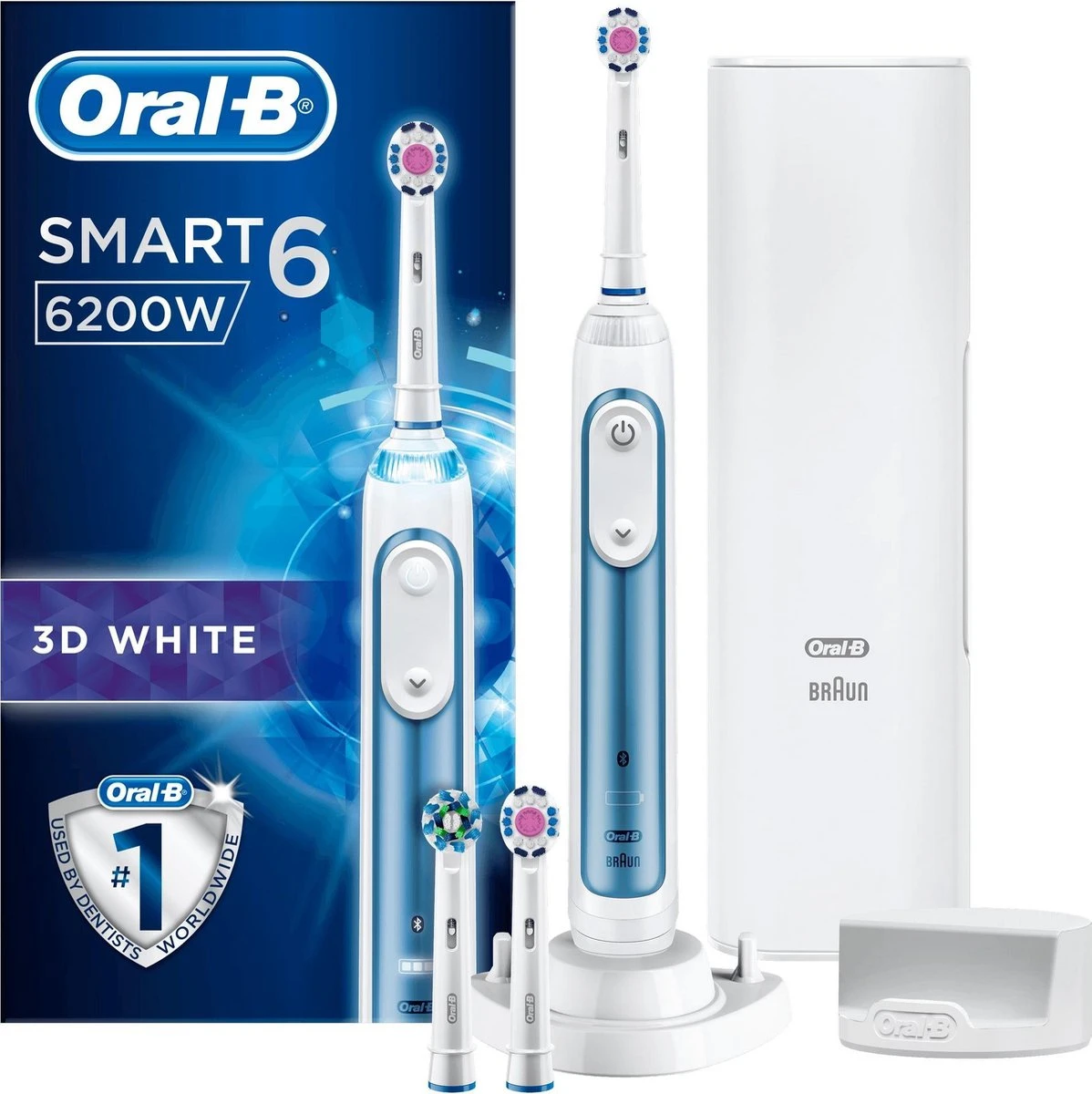 Oral B Oral-B Smart 6 6200W 3DWhite Adulte Brosse à Dents Rotative Oscillante Blanc, Bleu