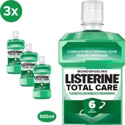 Listerine® Total Care Protection Gencives : Rince-bouche Pour Une Protection Complète De La Santé Des Gencives Avec Effet 6-en-1, à Base D’huiles Essentielles, De Fluor Et De Zinc, 500 Ml - Lot De 3
