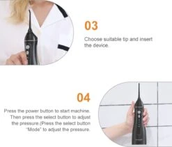 Mornwell Série 1400 - Hydropulseur Sans Fil - 5 Brosses - 1400 PSI - 4 Modes - Étanche IPX7 - Antidérapant -Dentaires Appareils Magasin 1200x1027 4