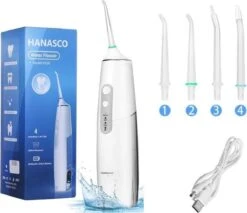 Hydropulseur Vital MR Rechargeable USB Waterpik Puissant - Sans Fil - Sans Danger Pour La Douche - Wit- 4 Accessoires - Nettoyage / Massage / Bretelles / Poches à Gencives