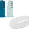 Nattou Silicone - Doigt Brosse à Dents Pour Bébé Set Avec Boîte De Rangement - 2 Pièces - Blauw