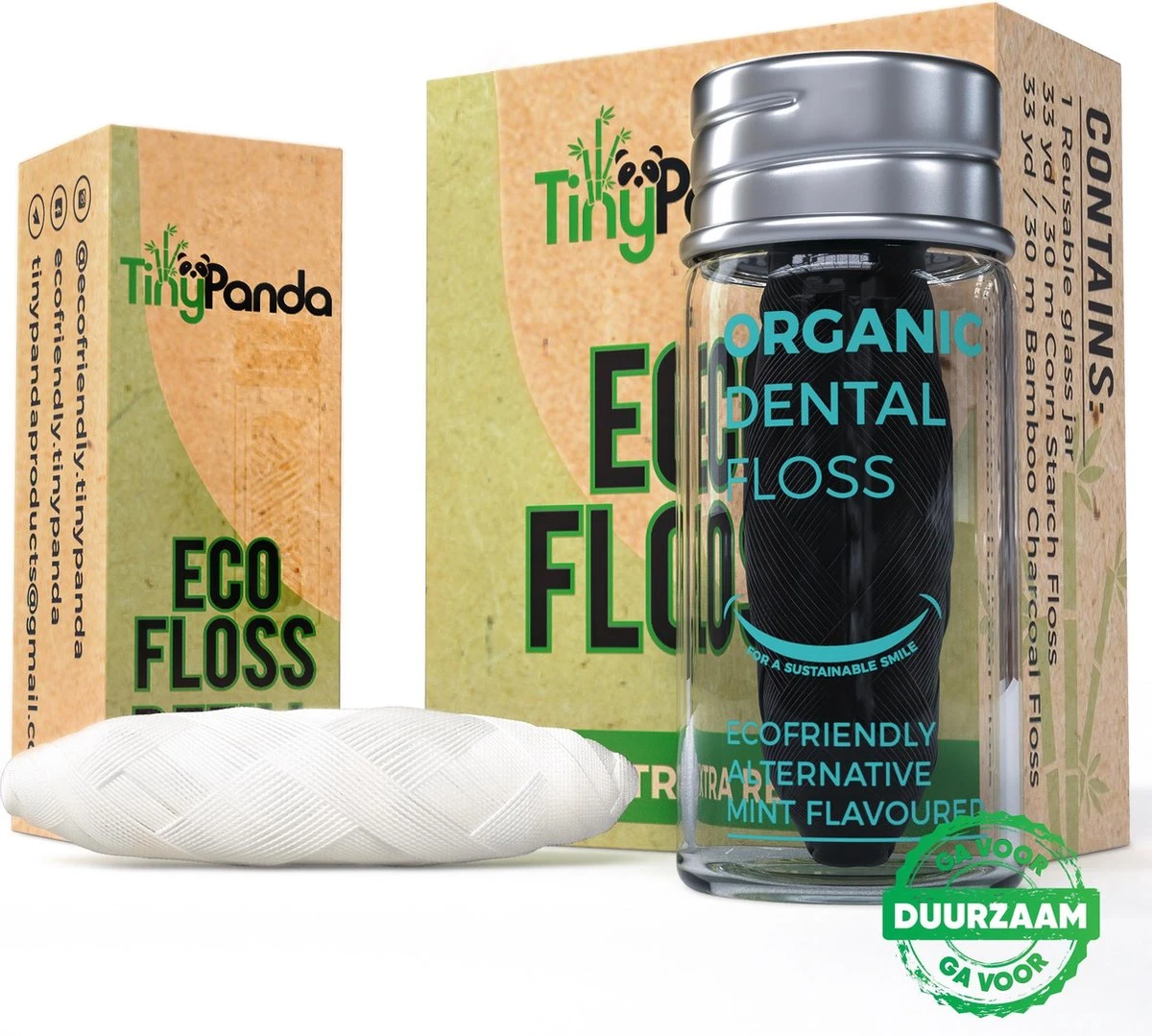 Fil De Soie écologique - 1 Fil De Charbon De Bambou Et 1 Fil Recharge D'amidon De Maïs 100% Végétalien Et Biodégradable - Saveur De Menthe - Avec Bocal En Verre Rechargeable - Tiny Panda 1 Fil De Soie écologique - 1 Fil De Charbon De Bambou Et 1 Fil Recharge D'amidon De Maïs 100% Végétalien Et Biodégradable - Saveur De Menthe - Avec Bocal En Verre Rechargeable - Tiny Panda