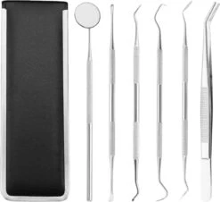 AdroitGoods Ensemble De Dentiste En Acier Inoxydable 7 Pièces - Crochet Et Miroir Inclus - Cure- Cure-dents - Plaque - Ensemble De Soins Des Dents
