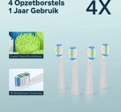 Bintoi® ISonic ProClean - Têtes De Brosse De Brosses à Dents électriques - 4 Pièces - Convient Pour ISonic D700/D600 - Stock Annuel - Wit -Dentaires Appareils Magasin 1200x1108
