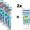 Jordan Step By Step 2 - 4x Brosse à Dents (3-5 Ans) Couleur Blauw/ Vert Avec 2x Jordan Dentifrice 0-5 Ans
