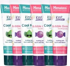 Himalaya Botanique Dentifrice Enfant Bubble Gum & Cool Mint - Mix Fun Pack - 6 X 80 G - Dentifrice Bio - Sans Fluorure - Vegan