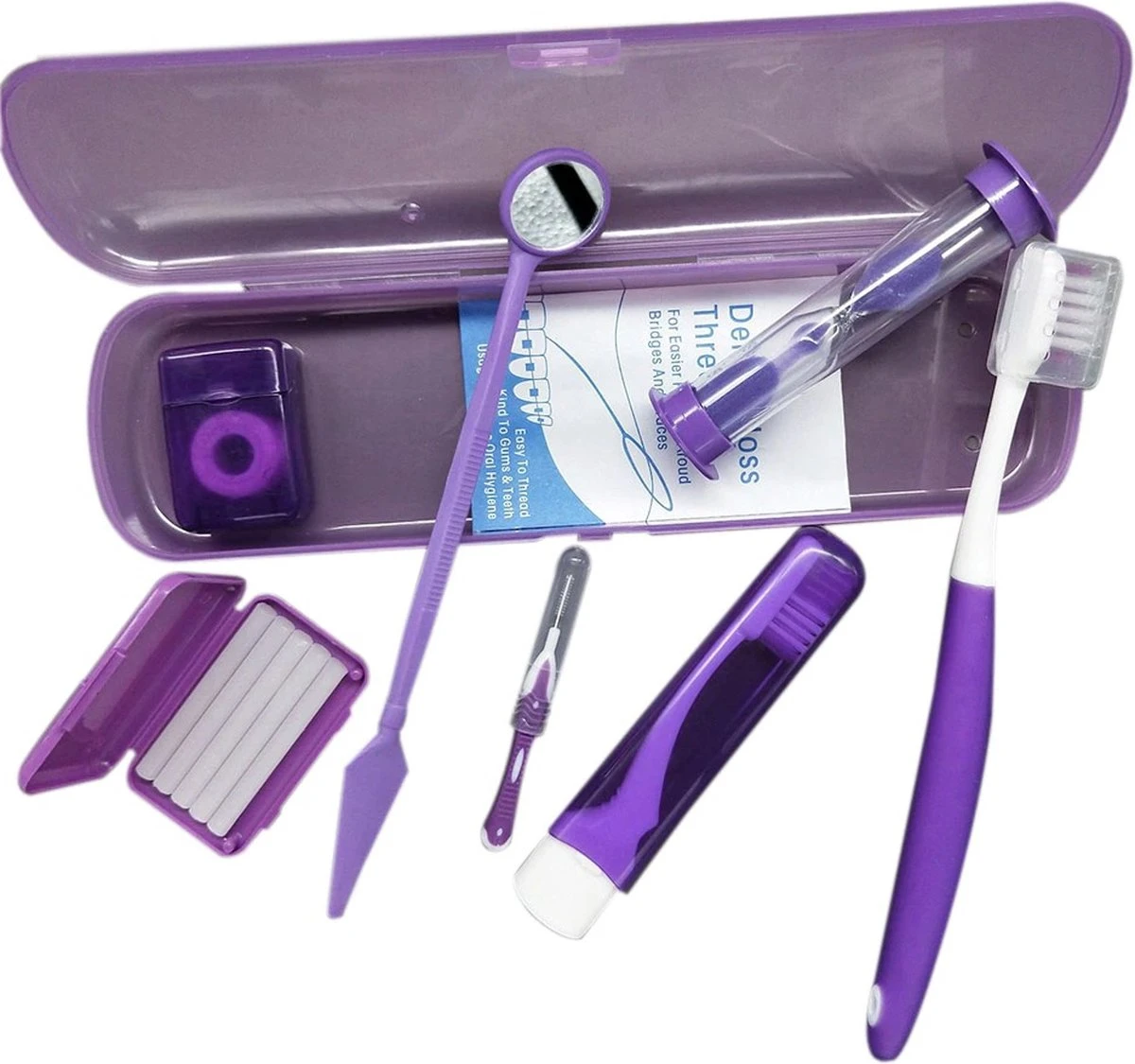Set Orthodontique 8 Pièces - Brosse à Dents, Brosse Interdentaire, Fil Dentaire, Miroir, Sablier, Brosse à Dents Pliable - Violet 5 Set Orthodontique 8 Pièces - Brosse à Dents, Brosse Interdentaire, Fil Dentaire, Miroir, Sablier, Brosse à Dents Pliable - Violet – Image 5