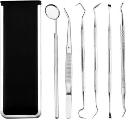 YUBBI Set De 6 Pièces En Acier Inoxydable Pour Dentiste Avec étui - Crochet De Dentiste - Outils De Dentiste - Crochet De Dentiste - Miroir Buccal - Miroir De Dentiste - Plaque Soins - Soins Des Dents
