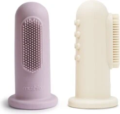 Mushie Finger Toothbrush Soft Lilac / Ivory - Finger Toothbrush Bébé - 2 Pièces Par Paquet - Brosse à Dents En Siliconen