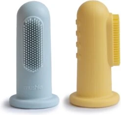 Mushie Finger Toothbrush Powder Bleu / Jonquille - Finger Toothbrush Bébé - 2 Pièces Par Paquet - Brosse à Dents En Siliconen -Dentaires Appareils Magasin 1200x1137