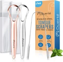 Duerté - Gratte-langue En Acier Inoxydable Pour Les Soins Bucco-dentaires - 5 Pièces - Racle-langue Durable - Brosse à Langue - Gratte-langue - Y Compris 3 Arcs De Fil Dentaire