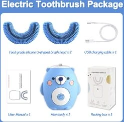 Brosse à Dents électrique Belenthi Enfants - Brosse à Dents En Forme De U Enfant - Ours Bleu Brosse à Dents électrique Enfant - 4 Accessoires Inclus - -Dentaires Appareils Magasin 1200x1179
