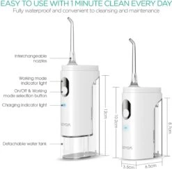 VOYOR WF500 Mini Irrigateur Oral, Hydropulseur Portable Sans Fil, Nettoyeur De Dents IPX7 Rechargeable Et étanche Avec 2 Réservoirs D'eau Amovibles -Dentaires Appareils Magasin 1200x1182 1
