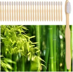 Brosses à Dents En Bambou Relaxdays - Lot De 24 - Brosse à Dents Manuelle - Durable - Blanc Naturel