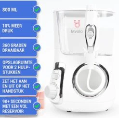 Hydropulseur Mvolo - Nettoyant Pour La Bouche Et Les Gencives - Hydropulseur - Hydropulseur électrique - Incl. 4 Accessoires – 10 Positions -Dentaires Appareils Magasin 1200x1185 1