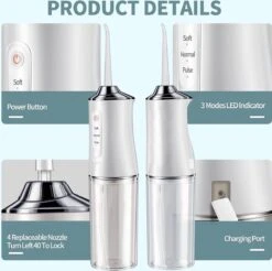 Zacro Hydropulseur Pour Les Dents - Irrigateur Oral Professionnel Sans Fil-IPX7 Étanche-4 Attachements-Idéal Pour La Maison Et Les Voyages-Blanc -Dentaires Appareils Magasin 1200x1196 10