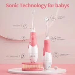SEAGO - Brosse à Dents Sonique électrique Pour Enfants De 0 à 3 Ans Avec Minuterie Intelligente à Lumière LED - IPX7 - Rose -Dentaires Appareils Magasin 1200x1200 229
