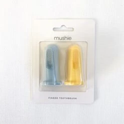 Mushie Finger Toothbrush Powder Bleu / Jonquille - Finger Toothbrush Bébé - 2 Pièces Par Paquet - Brosse à Dents En Siliconen