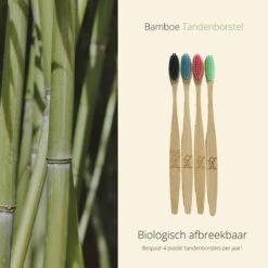 Ensemble De Brosses à Dents En Bamboe 4 Pièces - Brosse à Dents - Hygiène Bucco-dentaire - Durable - Sans Plastique - Bambou -