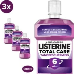 Listerine® Total Care Protection Dents, Rince-bouche Pour Une Protection Complète Et Des Dents Saines Avec Effet 6-en-1, 500 Ml - Lot De 3