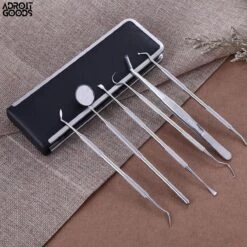AdroitGoods Ensemble De Dentiste En Acier Inoxydable 7 Pièces - Crochet Et Miroir Inclus - Cure- Cure-dents - Plaque - Ensemble De Soins Des Dents -Dentaires Appareils Magasin 1200x1200 622