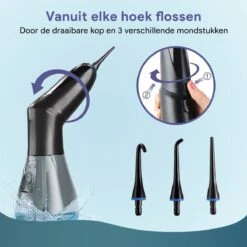Trebin Sans Fil - Tête Pivotante 360° - Waterpik - Électrique - Rechargeable - Hydropulseur - Irrigateur Oral - 4 Positions - 3 Attachements - Réservoir 260 Ml - Zwart -Dentaires Appareils Magasin 1200x1200 652