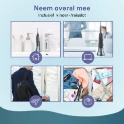 Trebin Sans Fil - Tête Pivotante 360° - Waterpik - Électrique - Rechargeable - Hydropulseur - Irrigateur Oral - 4 Positions - 3 Attachements - Réservoir 260 Ml - Zwart -Dentaires Appareils Magasin 1200x1200 654